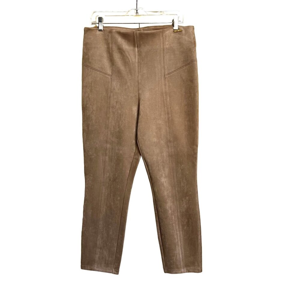 Andrew Marc New York Womens L Camel Tan Faux Suede Pants Riding Leggings EUC